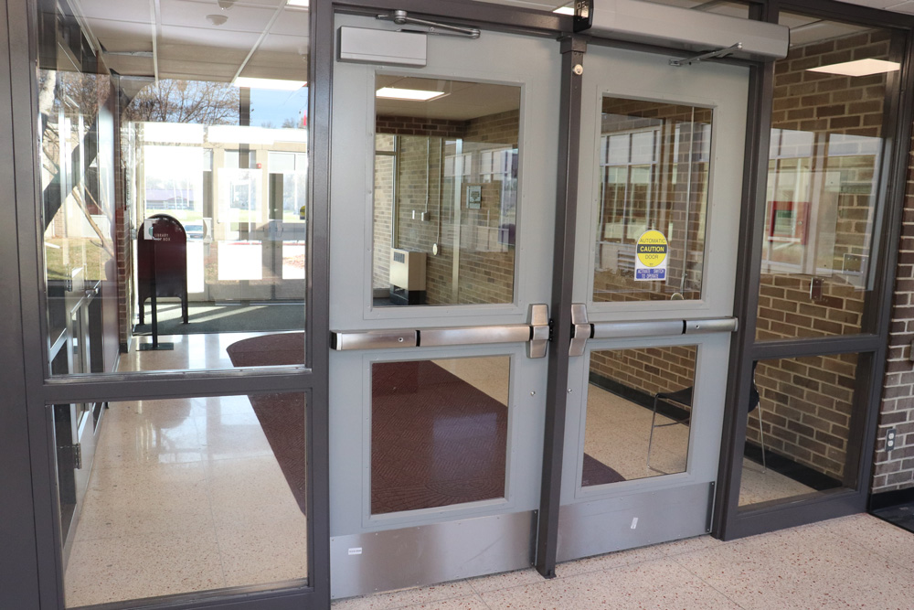 <b>New security features were added at the main entrance to Shenandoah High School as part of the remodeling, while handicap accessibility features were added at entrances and exits throughout the building. </b>(CANCO photo)