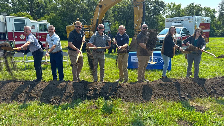 Members of the Carl A. Nelson & Company and Klingner & Associates project teams participate in the Burlington Fire Station No. 3 groundbreaking.