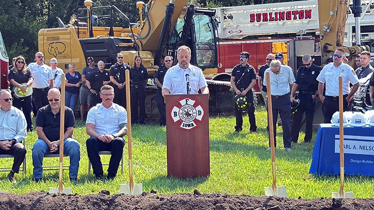 Former Burlington Fire Chief Matt Trexel speaks at the Fire Station No. 3 groundbreaking.